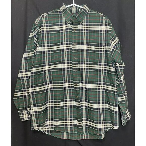 Lands' End Other - Lands End Mens Regular Fit Blue Green Plaid Button-Up Shirt Size L 100% Cotton
